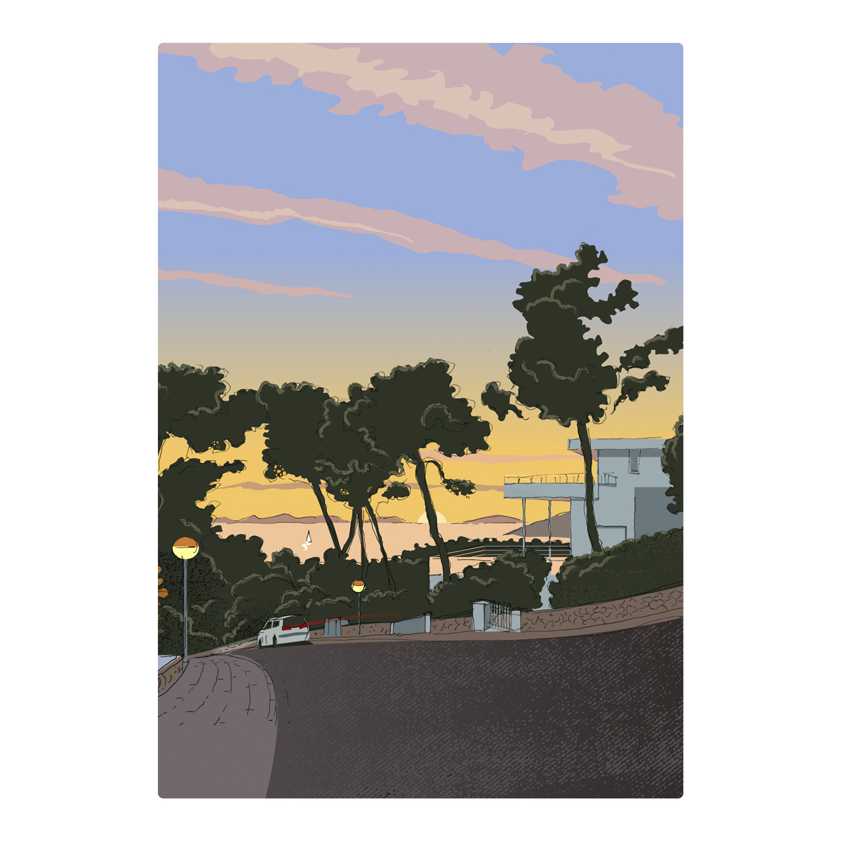 Ilustración atardecer Menorca