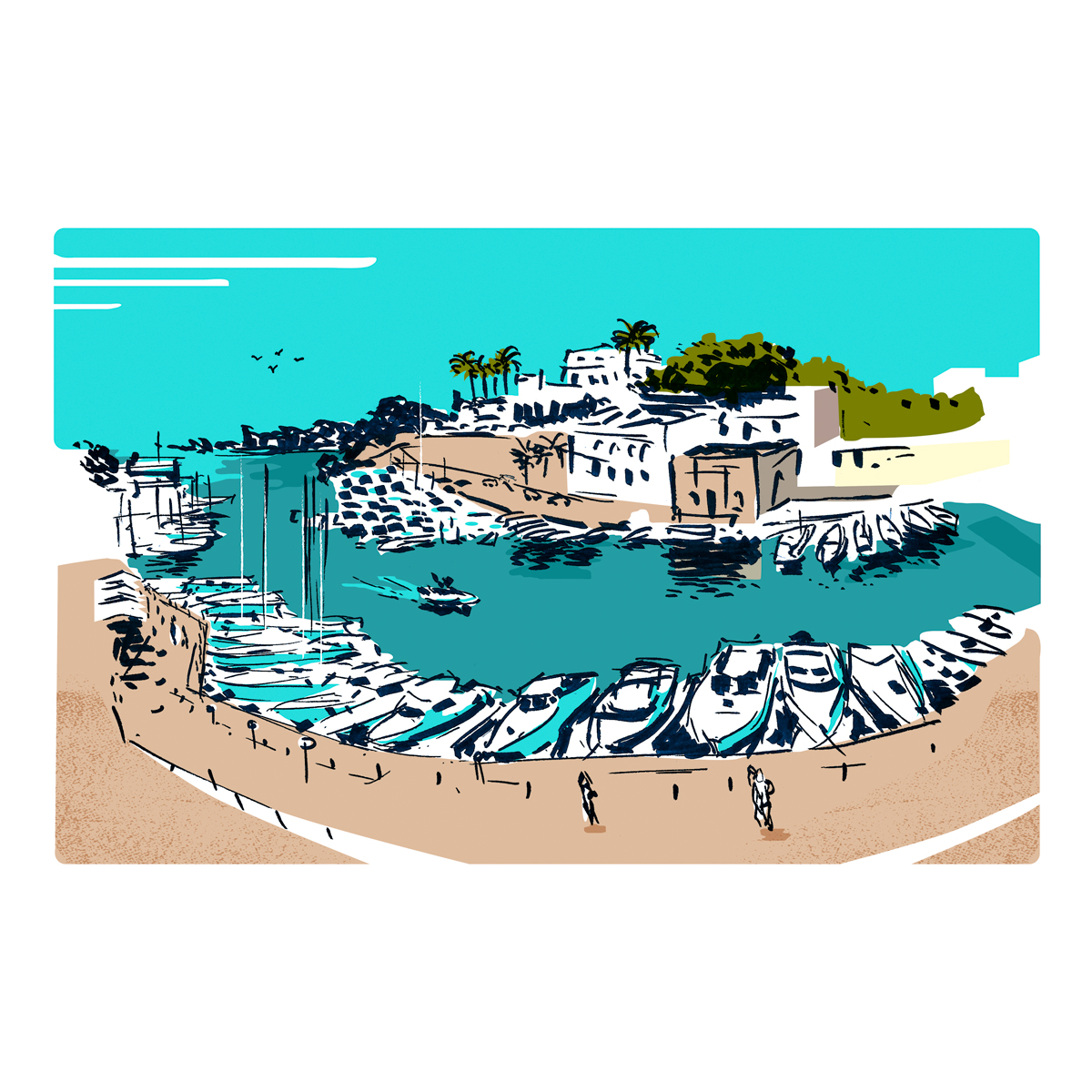 Ilustración puerto Ciutadella Menorca