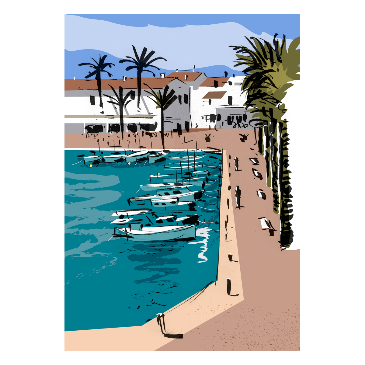 Ilustración puerto Fornells Menorca